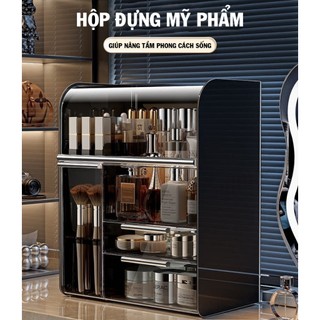 YTC - Kệ đựng mỹ phẩm  3 Tầng -Khay để nước hoa, cọ trang đểm để bàn chống bụi có thể tách đôi