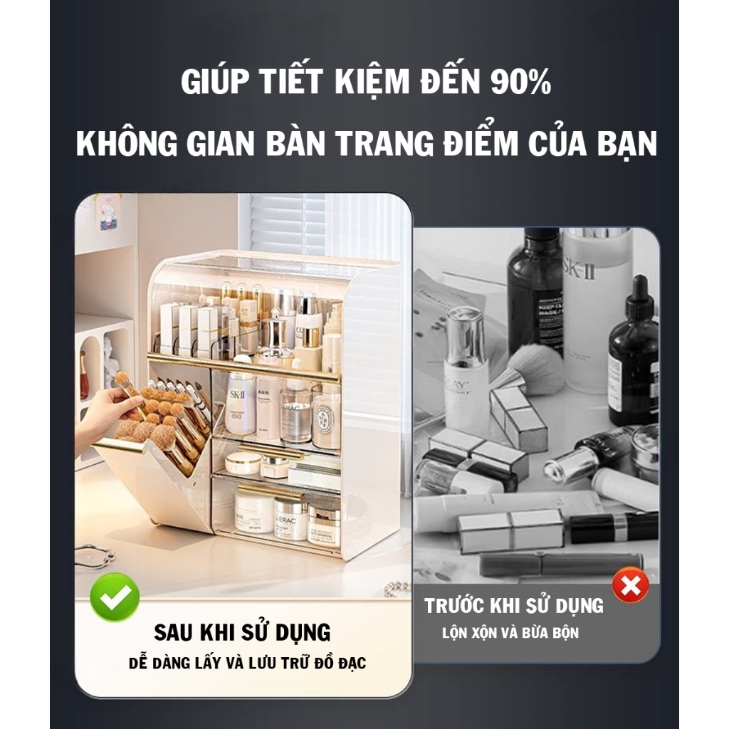Kệ Đựng Mỹ Phẩm YTC Mẫu Mới Đa Năng Để Đồ, Chông Bụi Bẩn Sang Trọng Tiện Lợi