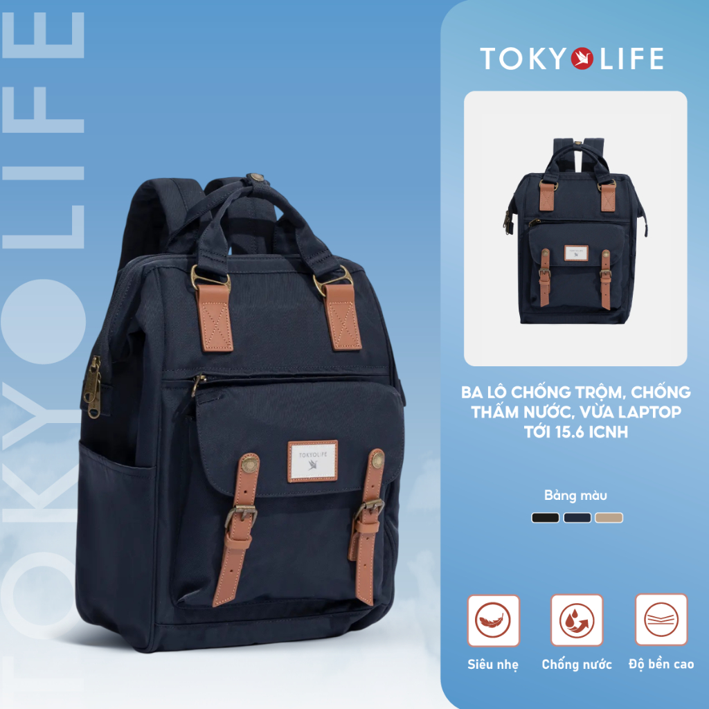 Ba lô chống trộm, chống thấm nước, vừa laptop tới 15.6 icnh TOKYOLIFE 40004606 (40x28x17cm)