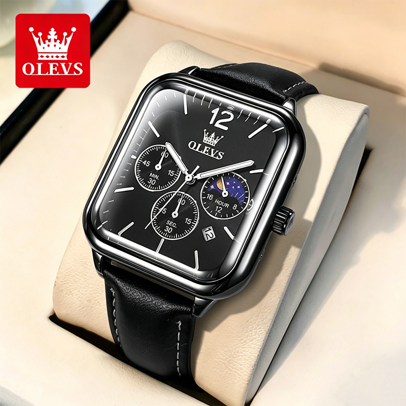 OLEVS Đồng hồ Nam Chính hãng Dây đeo đồng hồ bằng da Quà có chức năng phát sáng lịch Tinh tế 9914