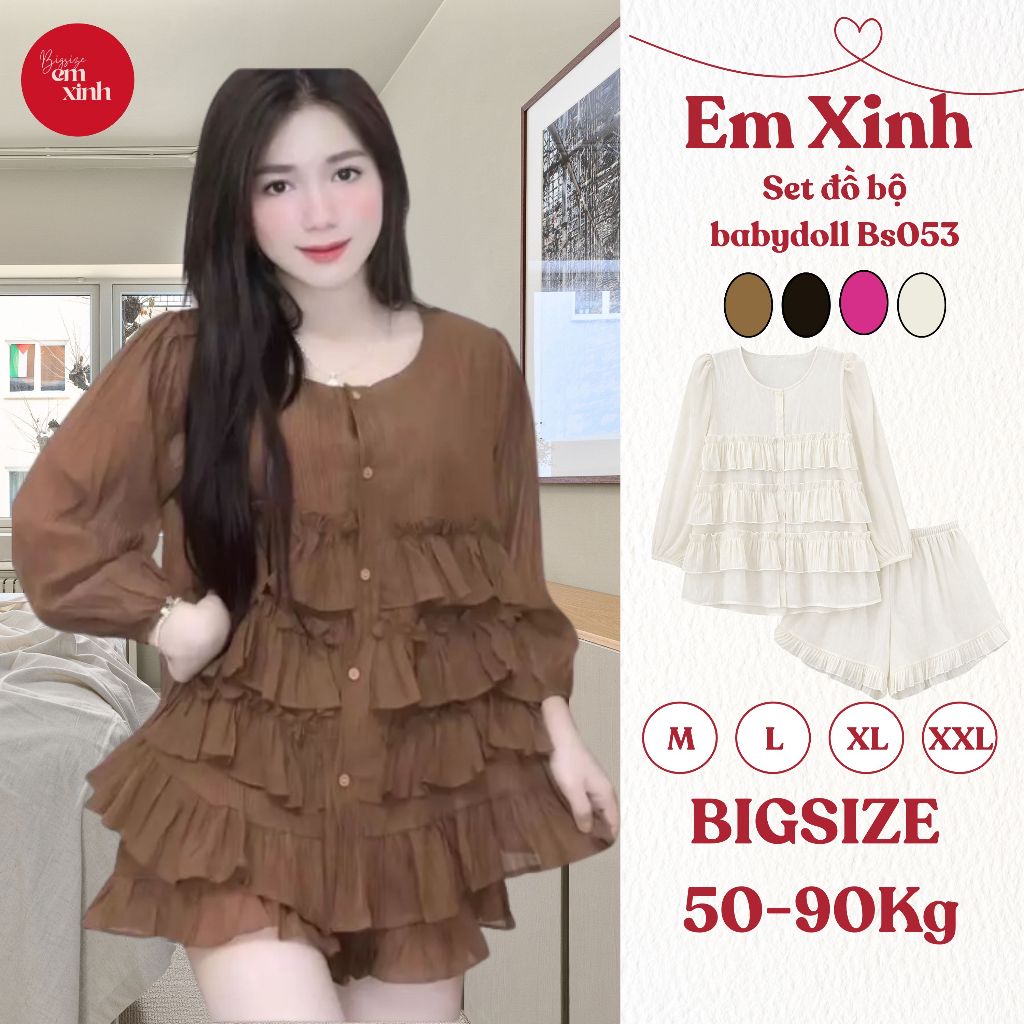 Set Áo Babydoll Dài Tay Phối Bèo Ánh Kim Kèm Quần Đùi Thun Form Rộng Thoải Mái Có Bigsize  Bs053