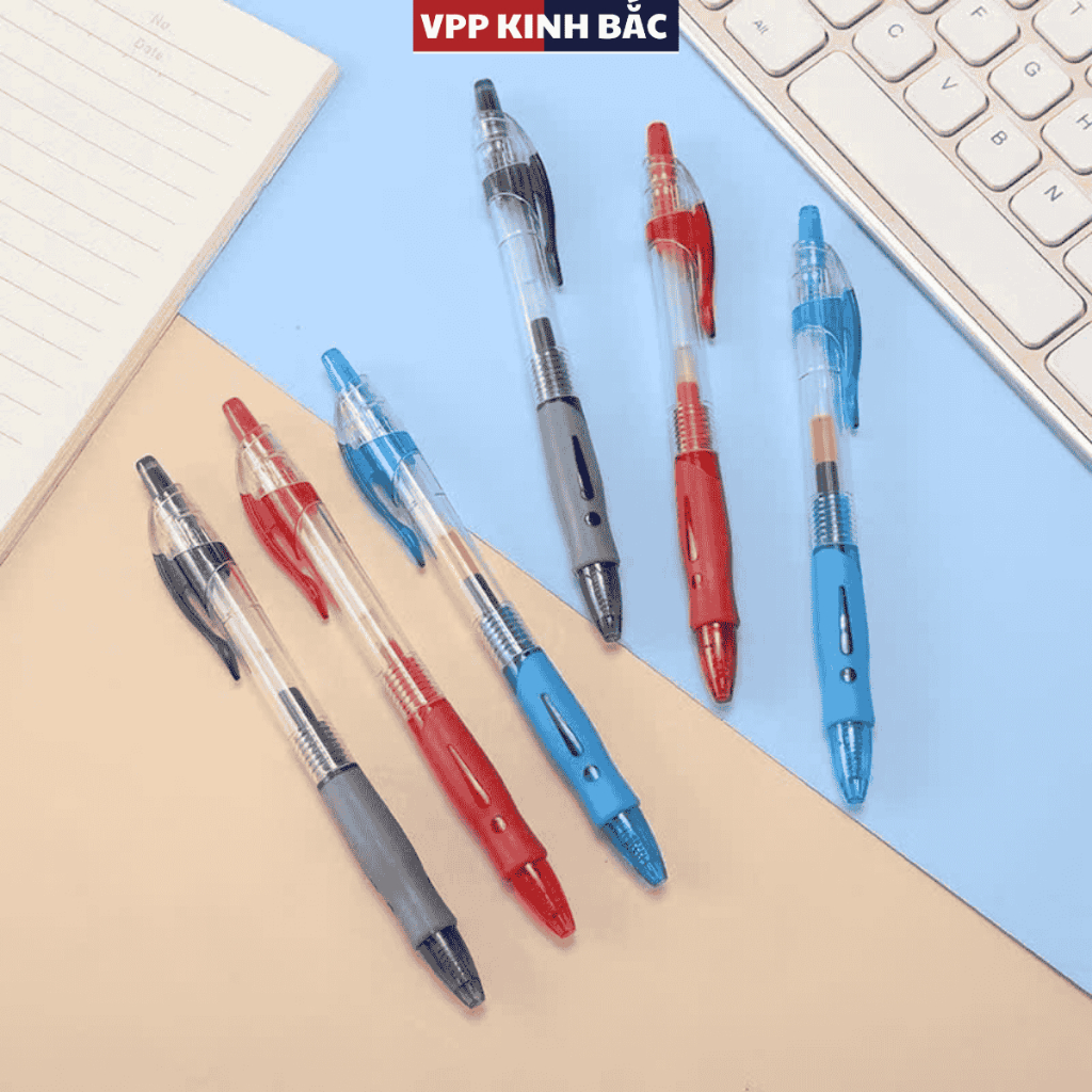 20 Bút Bi Gel Nước Đủ 3 Màu Cơ Bản Xanh, Đen, Đỏ. Ngòi 0.5mm, Có Tay Cầm Đệm Cao Su Mềm.
