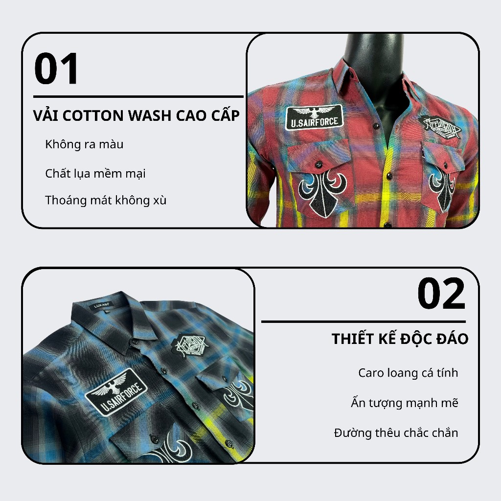 Áo Sơ Mi Nam Tay Dài Họa Tiết Caro Boy Phố Vải Cotton Wash Màu Cao Cấp Menswear 8080