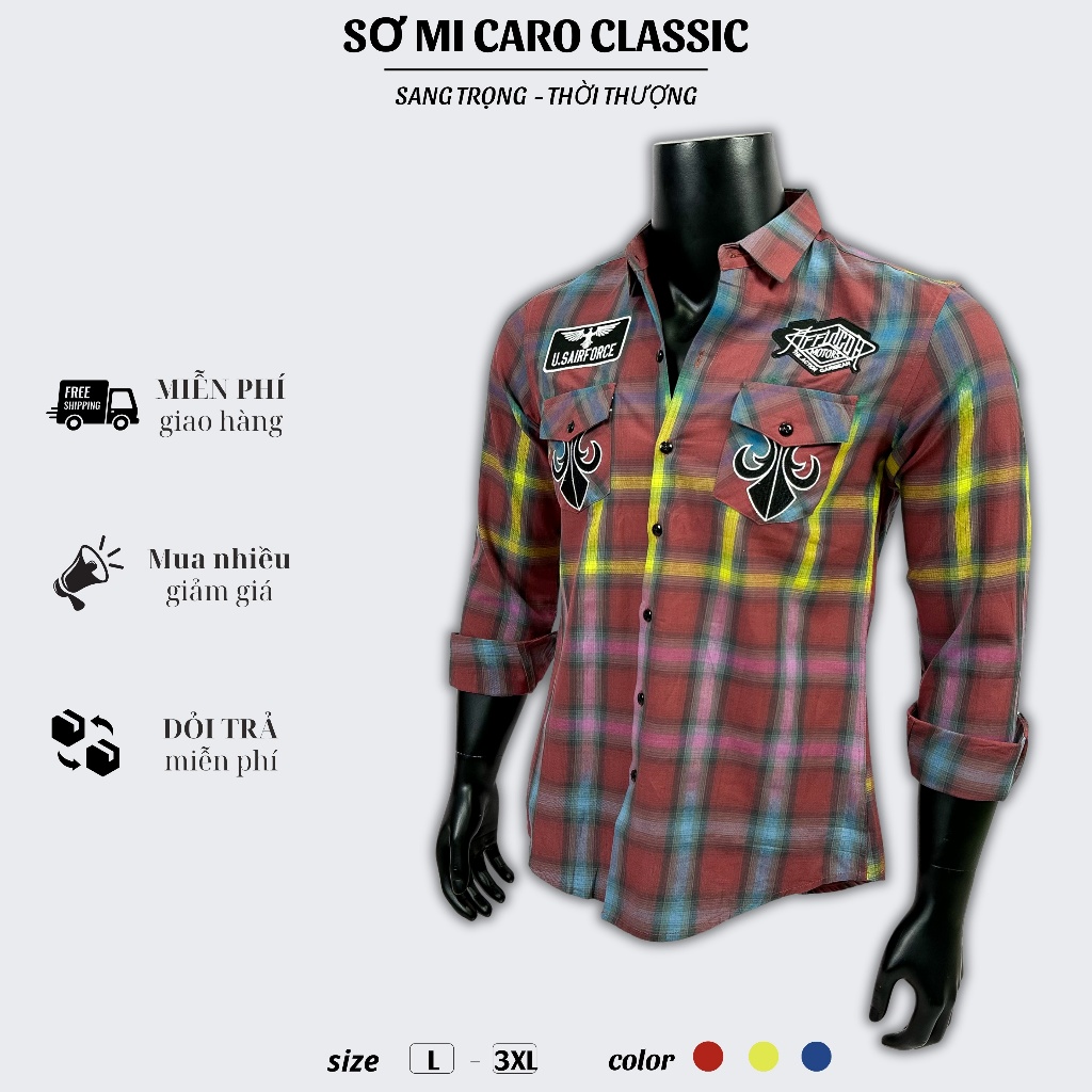 Áo Sơ Mi Nam Tay Dài Họa Tiết Caro Boy Phố Vải Cotton Wash Màu Cao Cấp Menswear 8080