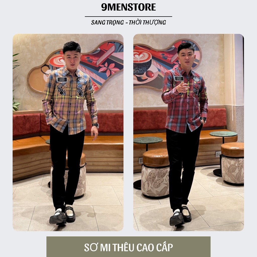 Áo Sơ Mi Nam Tay Dài Họa Tiết Caro Boy Phố Vải Cotton Wash Màu Cao Cấp Menswear 8080