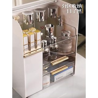 YTC - Kệ đựng mỹ phẩm  3 Tầng -Khay để nước hoa, cọ trang đểm để bàn chống bụi có thể tách đôi