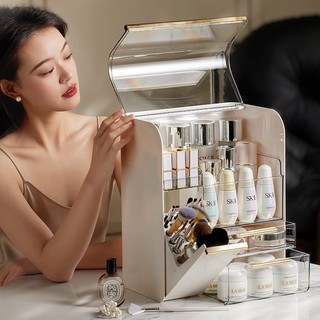 YTC - Kệ đựng mỹ phẩm  3 Tầng -Khay để nước hoa, cọ trang đểm để bàn chống bụi có thể tách đôi