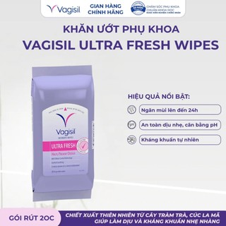 Khăn Ướt Phụ Khoa Vagisil Ultra Fresh Intimate Wipes Vệ Sinh Vùng Kín Nữ, Khử Mùi 24h, Làm Sạch