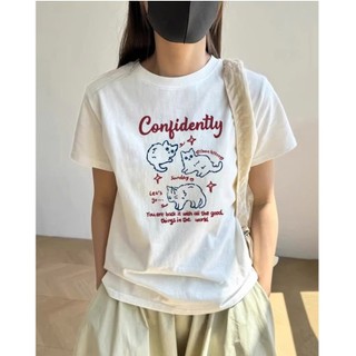 Áo Baby Tee In Chữ Đỏ Confidently Xinh Xắn, Chất Liệu Cotton Mềm Mại Thấm Hút Mồ Hôi