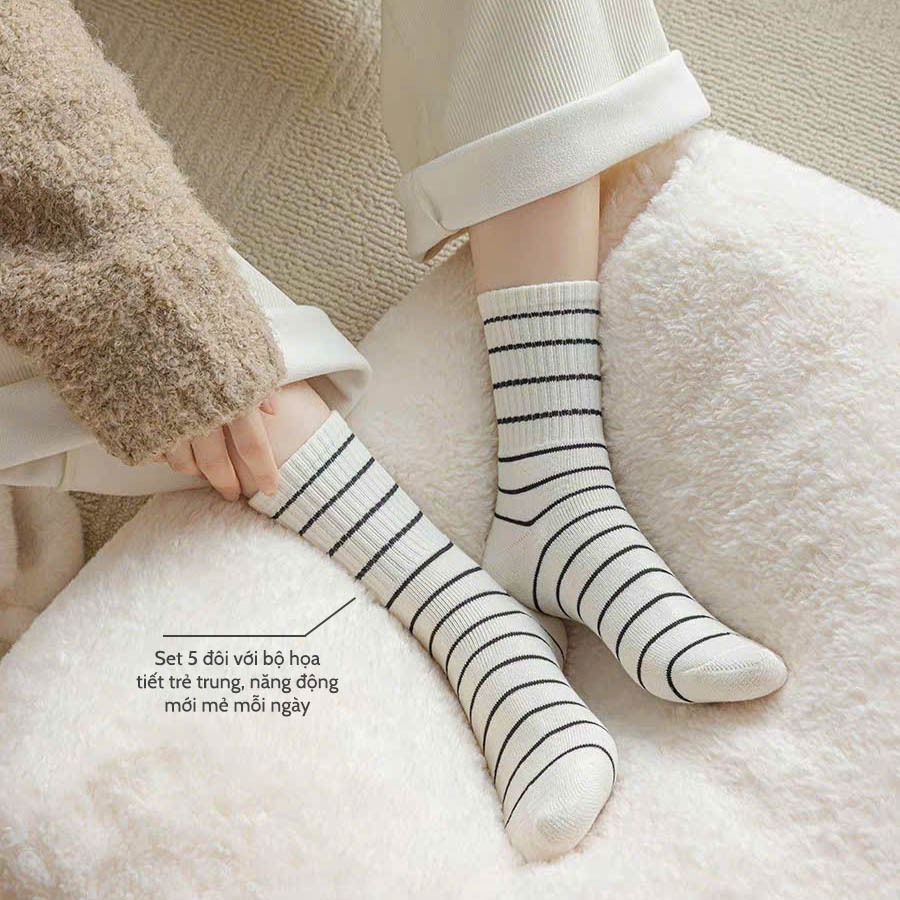 Tất vớ nam nữ cổ cao style Hàn Quốc Basic, chất liệu mềm mịn co giãn 4 chiều - Ekiu Perseper