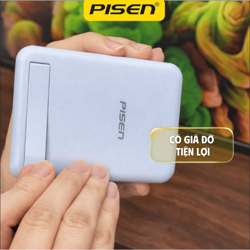 Sạc Dự Phòng PISEN PowerMag 20W 10000mAh Sạc Nhanh Không Dây 2in1 Pin Trâu Nhỏ Gọn Giá Đỡ LS-DY240
