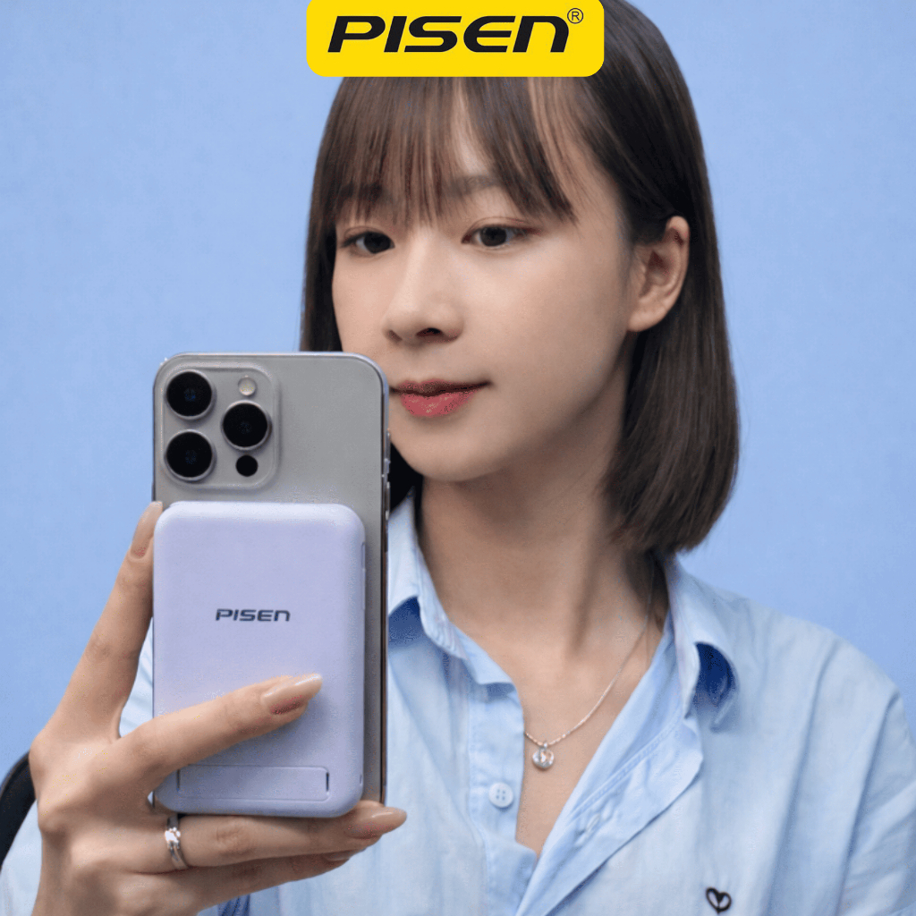 Sạc Dự Phòng PISEN PowerMag 20W 10000mAh Sạc Nhanh Không Dây 2in1 Pin Trâu Nhỏ Gọn Giá Đỡ LS-DY240