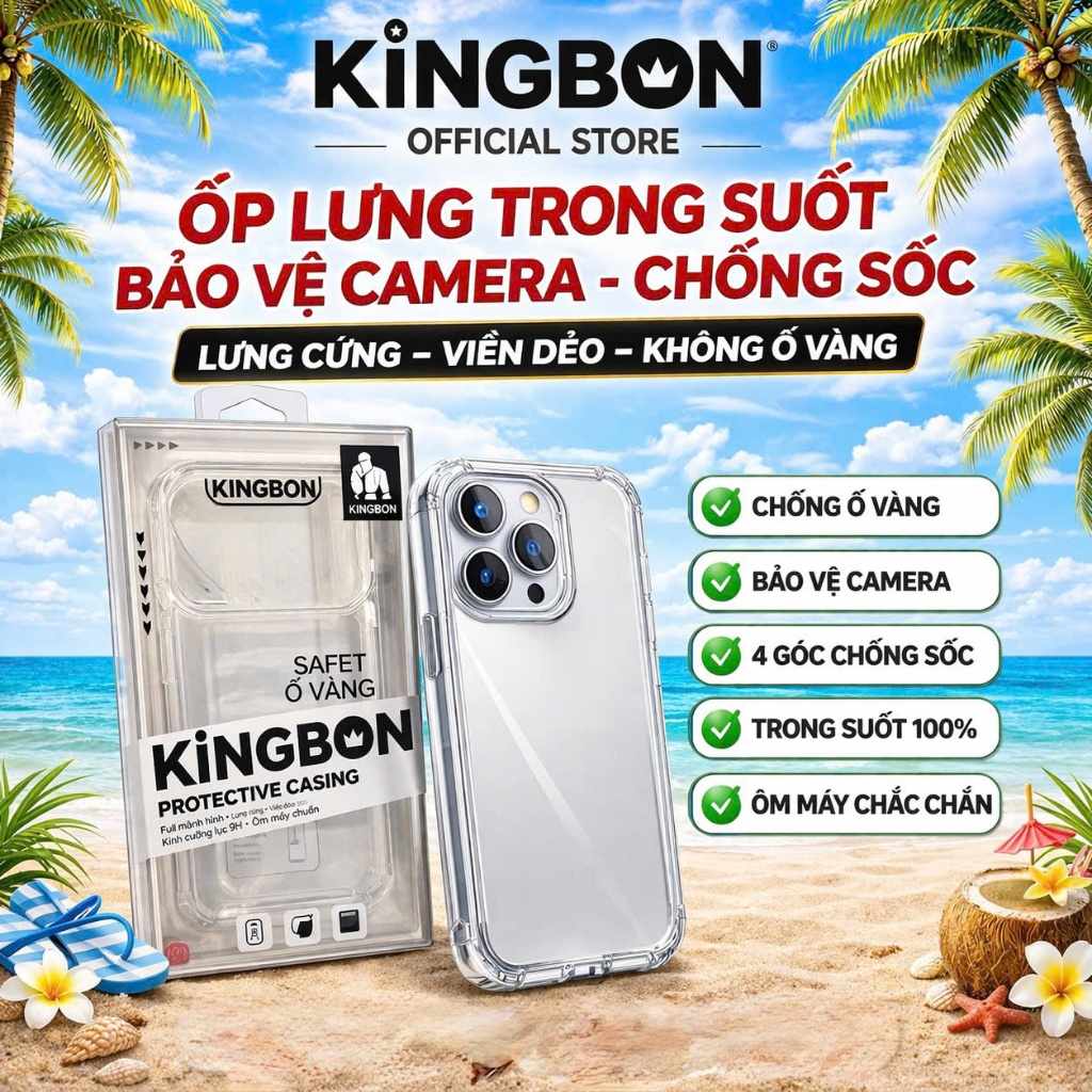 Ốp Lưng iPhone Lưng Cứng Viền Dẻo Trong Suốt Không Ố Màu Dành Cho 12 -> 17Pro Max Chính Hãng KiNGBON