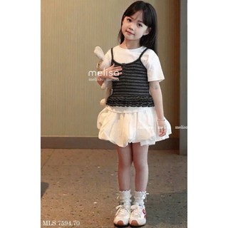 [B&G] Sét MLS 3 chi tiết tách rời áo yếm kết hợp chân váy trắng dễ thuơng cho bé gái từ 10-45kg