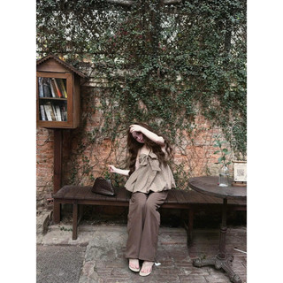 •𝙆𝙞𝙣𝙜𝙨𝙝𝙤𝙥𝙗𝙚𝙖𝙪𝙩𝙮•Áo Dây Nơ Chấm Bi Nâu QC
