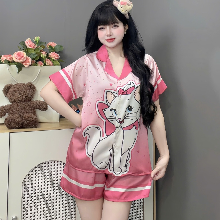 Đồ bộ mặc nhà nữ dễ thương,đồ ngủ lụa lạnh cao cấp,bộ pijama quần đùi mềm mịn mát họa tiết cute [22]