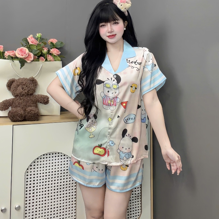 Đồ bộ mặc nhà nữ dễ thương,đồ ngủ lụa lạnh cao cấp,bộ pijama quần đùi mềm mịn mát họa tiết cute [22]