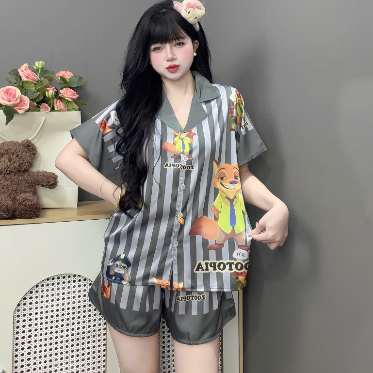 Đồ bộ mặc nhà nữ dễ thương,đồ ngủ lụa lạnh cao cấp,bộ pijama quần đùi mềm mịn mát họa tiết cute [22]