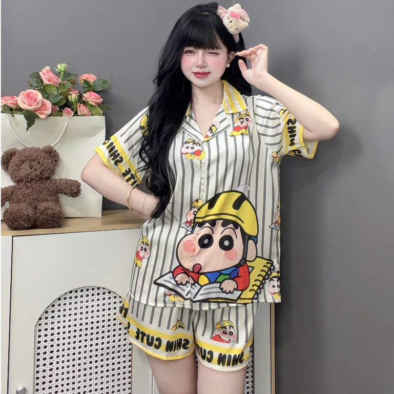 Đồ bộ mặc nhà nữ dễ thương,đồ ngủ lụa lạnh cao cấp,bộ pijama quần đùi mềm mịn mát họa tiết cute [22]