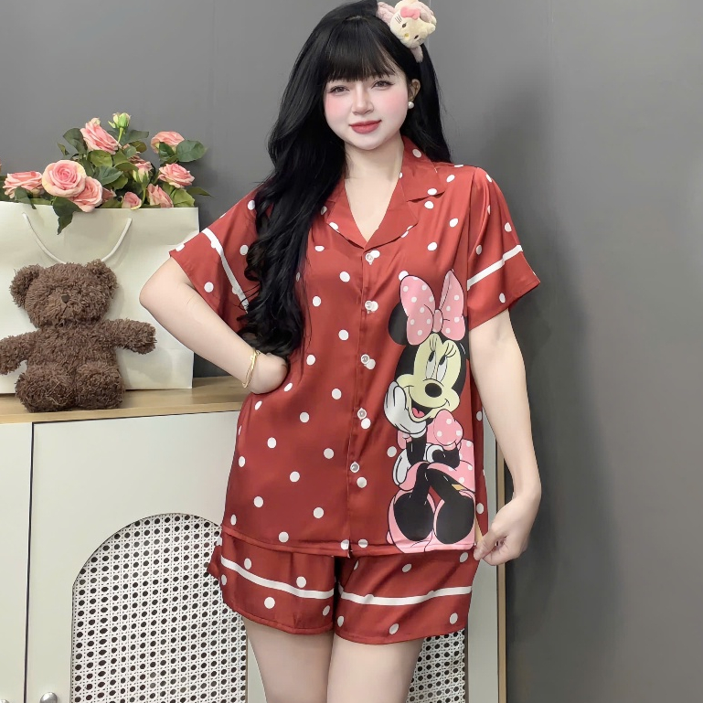 Đồ bộ mặc nhà nữ dễ thương,đồ ngủ lụa lạnh cao cấp,bộ pijama quần đùi mềm mịn mát họa tiết cute [22]