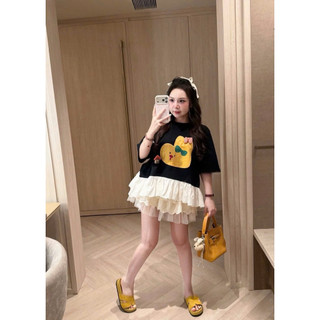 •𝙆𝙞𝙣𝙜𝙨𝙝𝙤𝙥𝙗𝙚𝙖𝙪𝙩𝙮•Áo Phông Vịt Vàng Phối Chân Ren QC