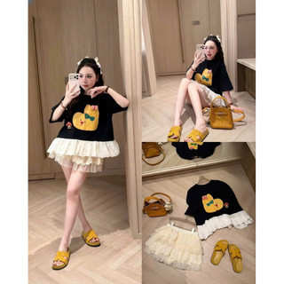 •𝙆𝙞𝙣𝙜𝙨𝙝𝙤𝙥𝙗𝙚𝙖𝙪𝙩𝙮•Áo Phông Vịt Vàng Phối Chân Ren QC
