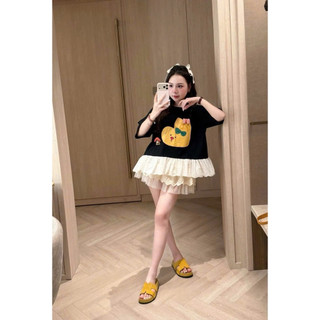 •𝙆𝙞𝙣𝙜𝙨𝙝𝙤𝙥𝙗𝙚𝙖𝙪𝙩𝙮•Áo Phông Vịt Vàng Phối Chân Ren QC
