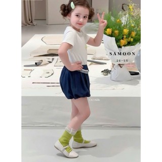 [B&G] Sét bộ áo cotton trắng kèm quần bí xanh đen cá tính mùa hè cho bé gái 10-45kg