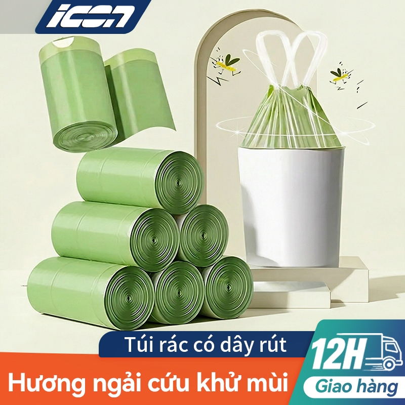 Túi rác dây rút hương ngải cứu ICON, đuổi muỗi hiệu quả, kích thước 45x45 cm, siêu dày và bền, có quai xách