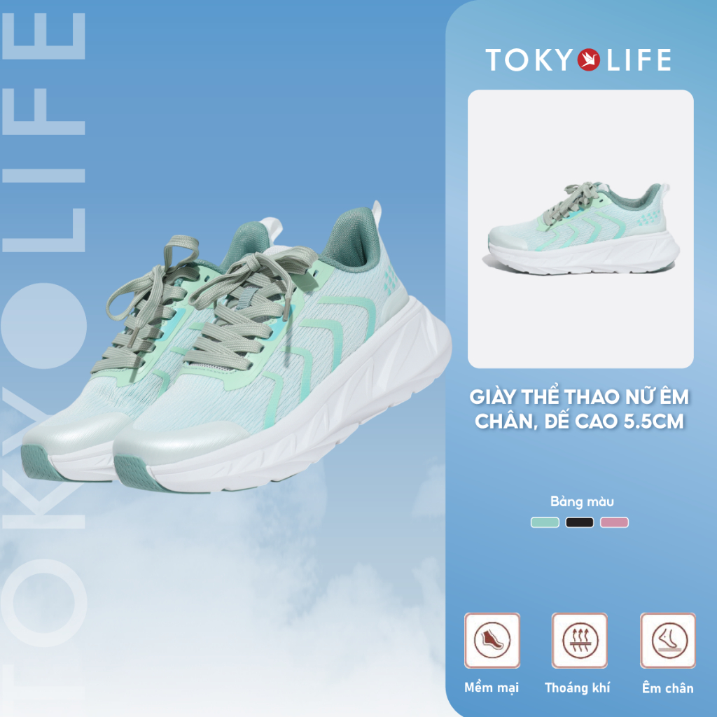 Giày thể thao nữ TOKYOLIFE chạy bộ đế cao 4cm êm chân thoáng khí siêu nhẹ thiết kế thời trang 40005322
