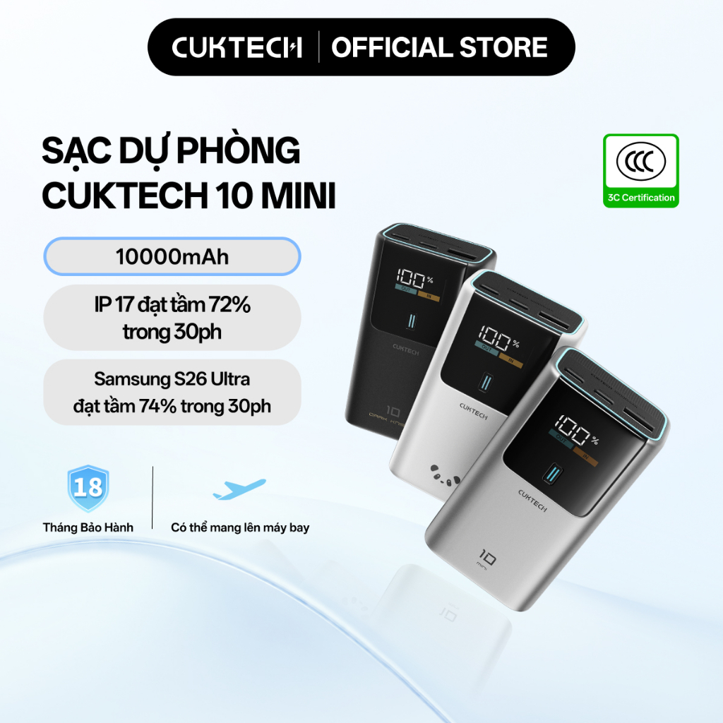 【Được chứng nhận CCC】CUKTECH Mini 55W Sạc Nhanh 10000mAh Pin Sạc Dự Phòng Xiaomi 55W Max Samsung 45W iP16/15/14