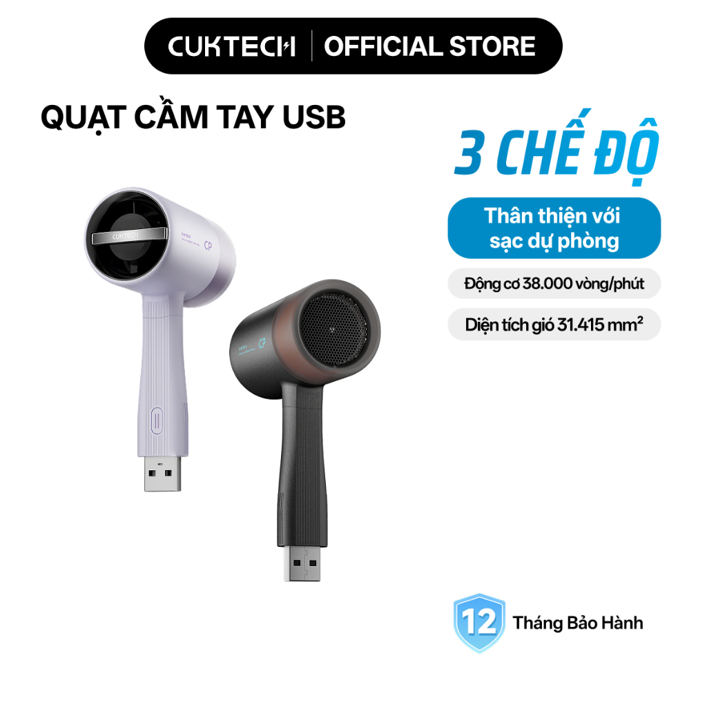 CUKTECH Quạt Cầm Tay Mini Ngoài Trời USB – 3 Cấp Độ Gió, Tương Thích Powerbank, Quạt Di Động