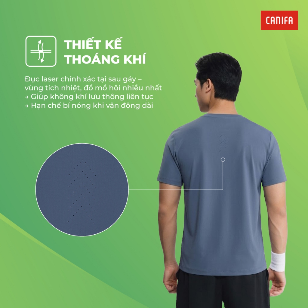 Áo phông active nam CANIFA dáng thể thao cộc tay chất liệu co giãn thoáng khí 8TS26S002