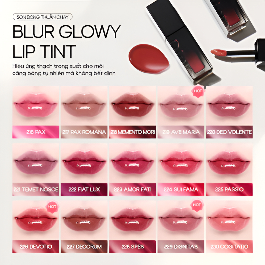 Son Tint Bóng Lì Thuần Chay Lâu Trôi DINTO Blur Glowy Lip Tint 25 màu 3.5g