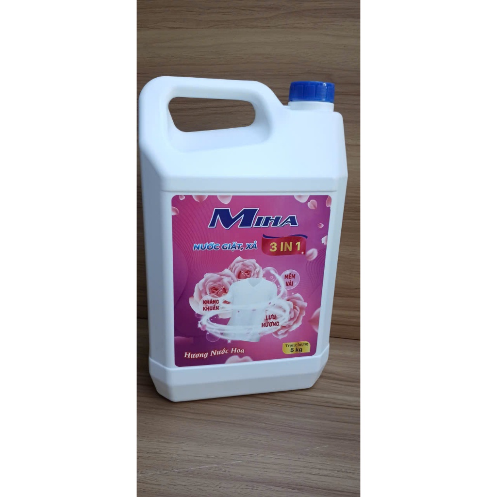 Nước Giặt Xả Miha 3in1 5kg – Giặt Sạch, Lưu Hương Lâu, Mềm Vải Tiện Lợi