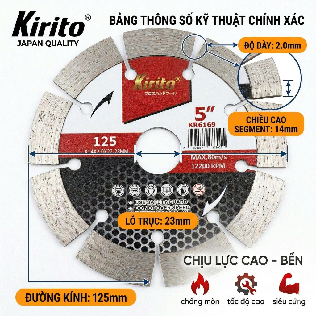 Lưỡi Cắt Bê Tông Kirito 114mm / 125mm – Đĩa Kim Cương Cắt Nhanh, Chống Mòn, Chính Hãng