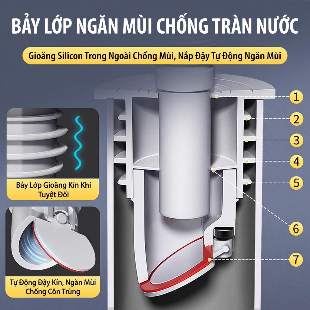 Nút Silicone Đa Năng Ngăn Mùi Hôi, Chống Côn Trùng & Trào Ngược Nước Bồn Rửa, Máy Giặt, Thoát Sàn