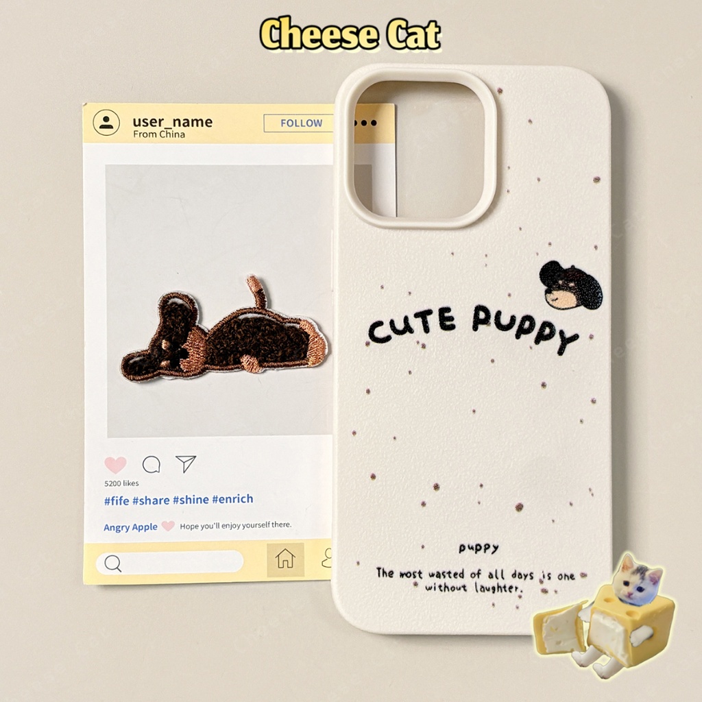 Vỏ điện thoại Dachshund thêu cho iPhone 14 15 16 13 12 11 17 Pro Max Xs Max XR 7 Plus Vỏ điện thoại mờ