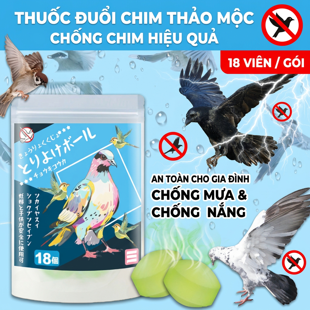 💫 18 viên/túi 💫 Viên xua chim, xua bồ câu, chim sẻ, mùi khó chịu với chim, dùng cho ban công, máy lạnh, vườn cây