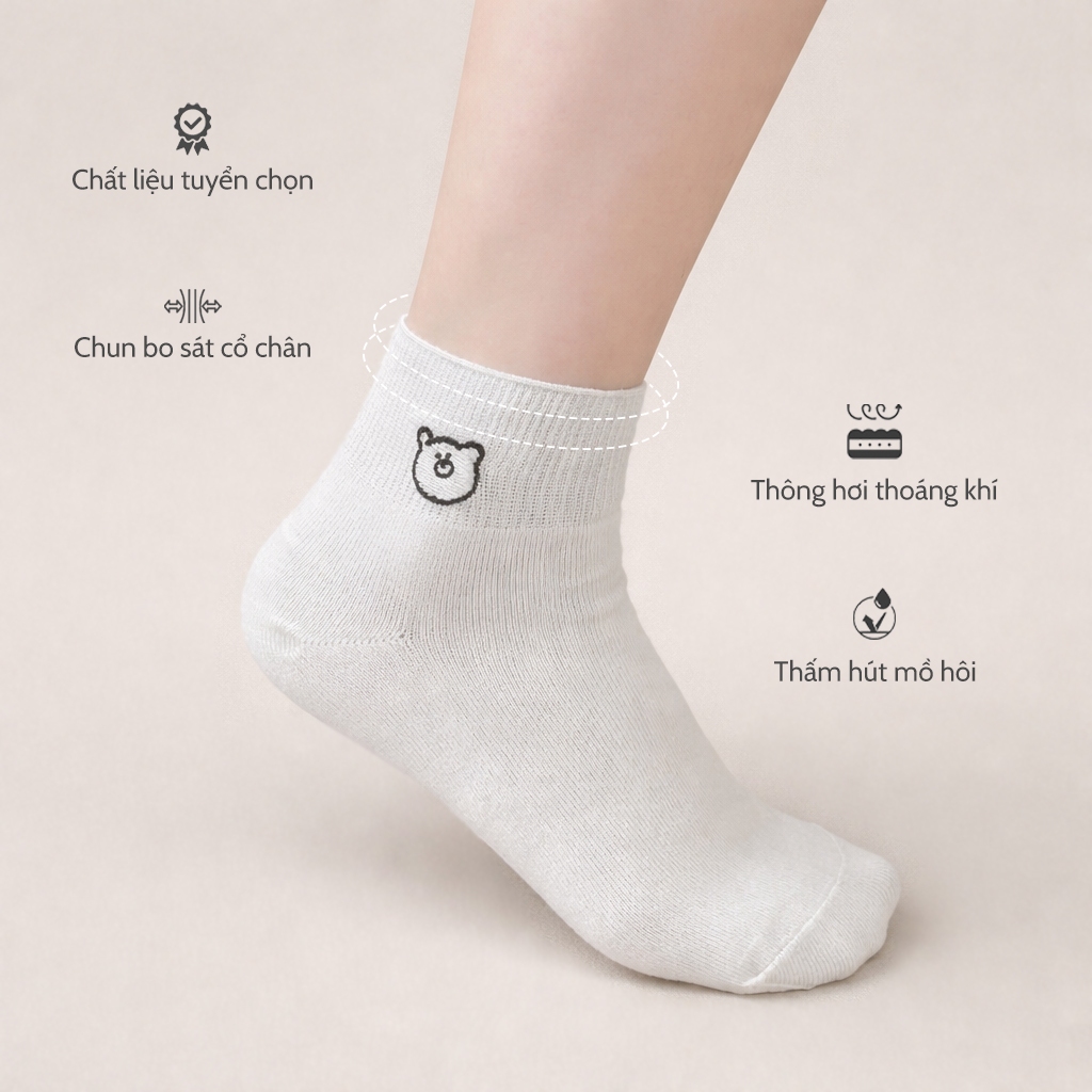 [COMBO 3ĐÔI] Tất vớ nữ cổ ngắn họa tiết gấu tone màu lạnh dễ phối đồ, chất liệu mềm mại - Ekiu Perseper