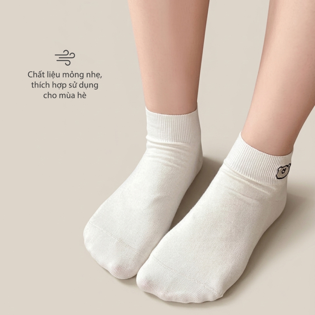 [COMBO 3ĐÔI] Tất vớ nữ cổ ngắn họa tiết gấu tone màu lạnh dễ phối đồ, chất liệu mềm mại - Ekiu Perseper