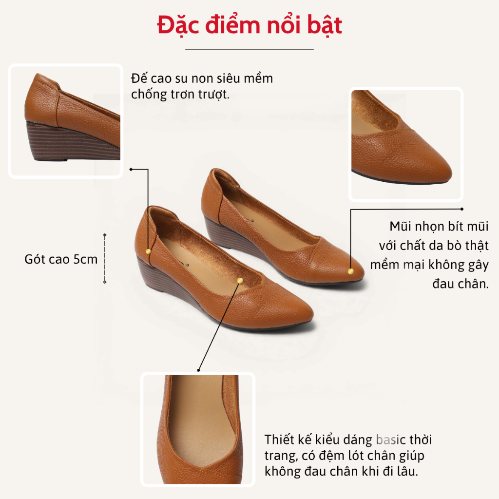 Giày Búp Bê Đế Xuồng Da Thật Gót Cao 5cm Mũi Nhọn Đế Đen Pixie X783