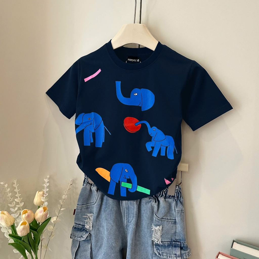 Áo Thun Trẻ Em Mirage Voi Xanh Đáng Yêu, Chất 100% Cotton Cao Cấp, Có Kèm Hình Thật.