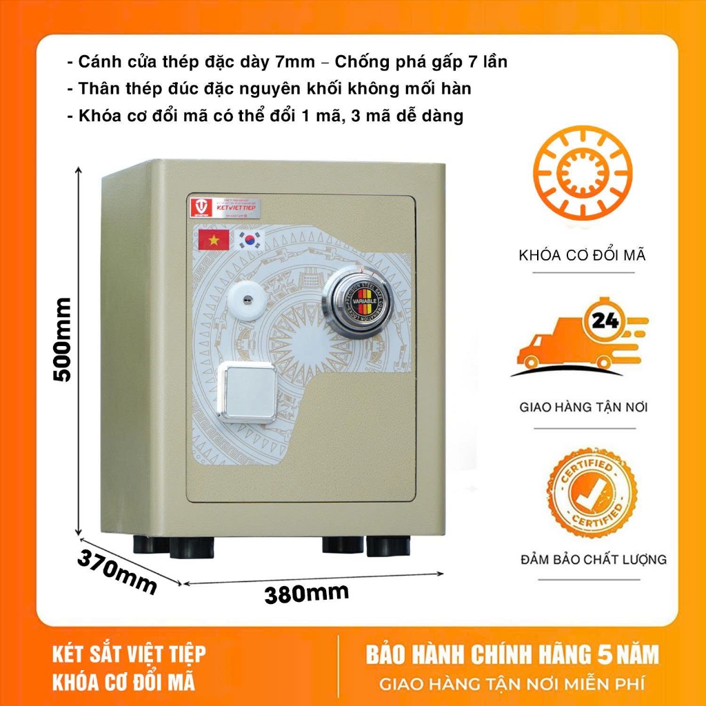 Két Sắt Việt Tiệp Siêu Cường 🎁CHÍNH HÃNG🎁 KVTSC66-KC Khóa Cơ Đổi Được Mật Khẩu Nặng 50KG