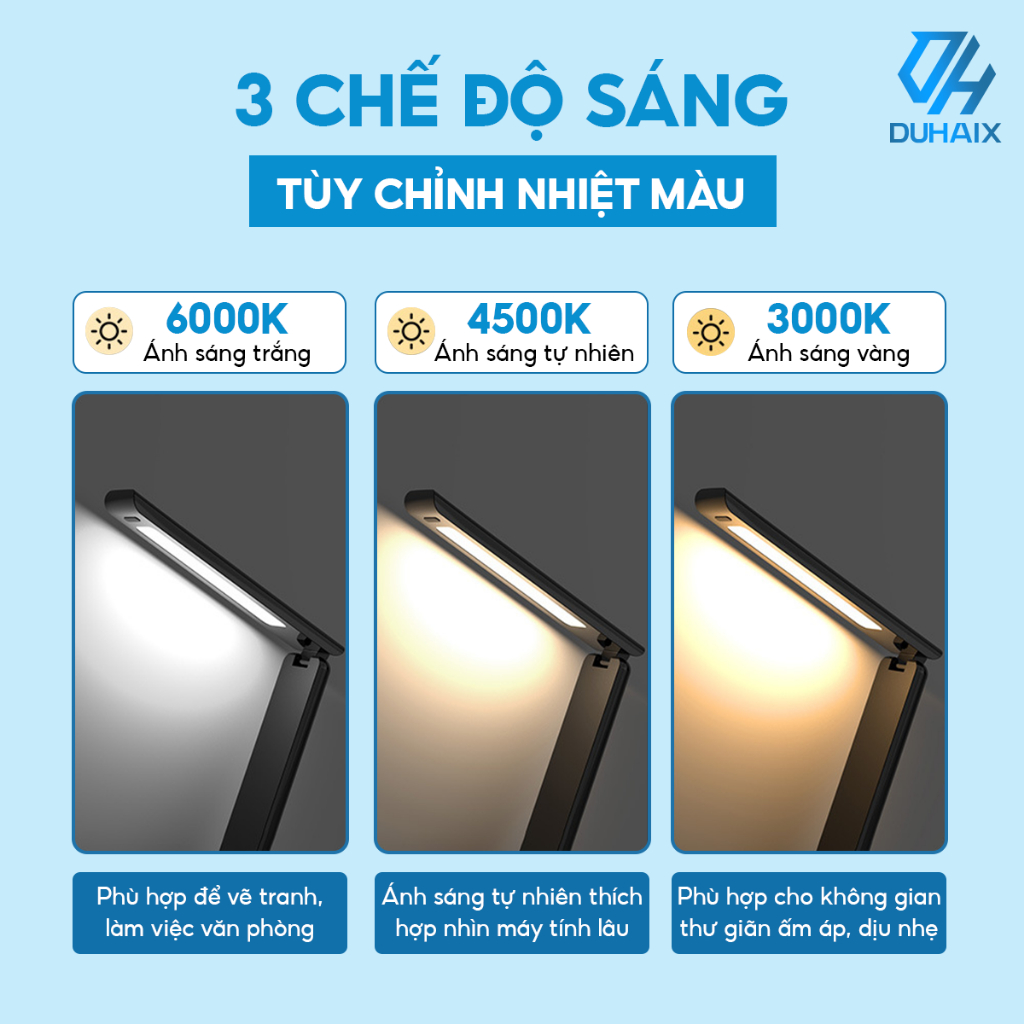 Đèn học để bàn cao cấp chống cận bảo vệ mắt, Sạc nhanh 15W, Đồng hồ, Báo thức, 3 chế độ ánh sáng, BH 12th