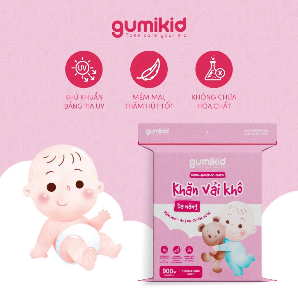 KHĂN VẢI KHÔ ĐA NĂNG DÀNH CHO MẸ VÀ BÉ GUMI 300/600/ 900g