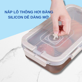 Hộp đựng thực phẩm inox cao cấp 3L, hộp kín hơi chống tràn, giữ tươi đồ ăn, dùng cho tủ lạnh và mang đi