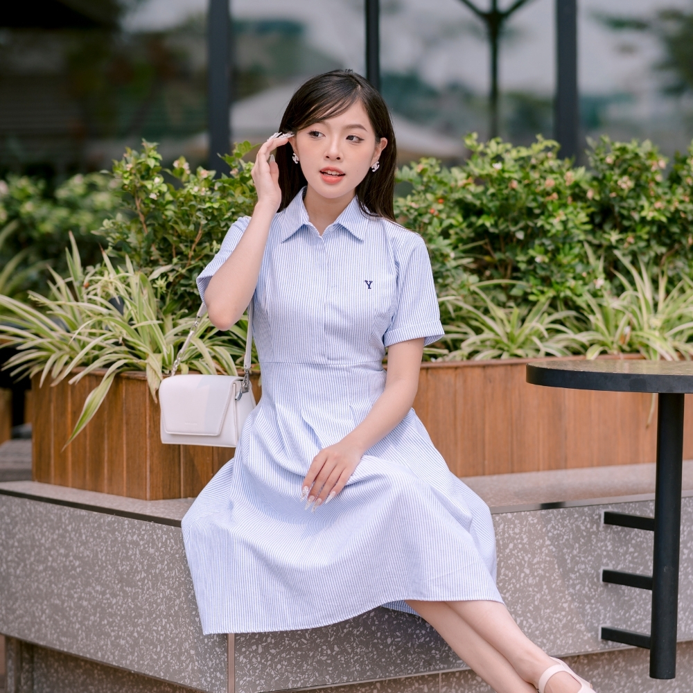 Váy sơ mi dáng dài, đầm nữ công sở thiết kế thêu tên theo yêu cầu tùng xếp ly vải oxford mặc đi chơi đi làm