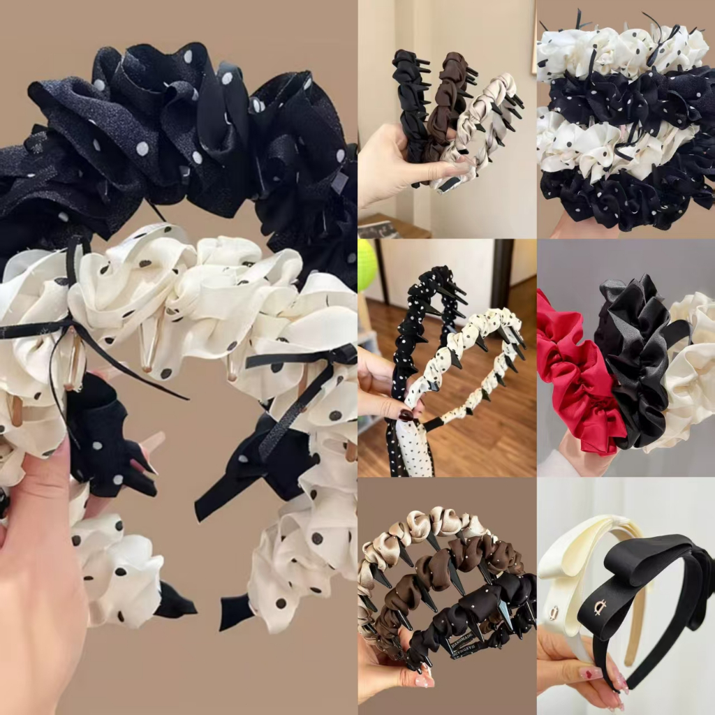 🌈patrackiy✨Băng đô xược xoắn vặn thừng phồng tóc cao cấp cho nữ, băng đô sóng chống trượt vải satin đính hạt