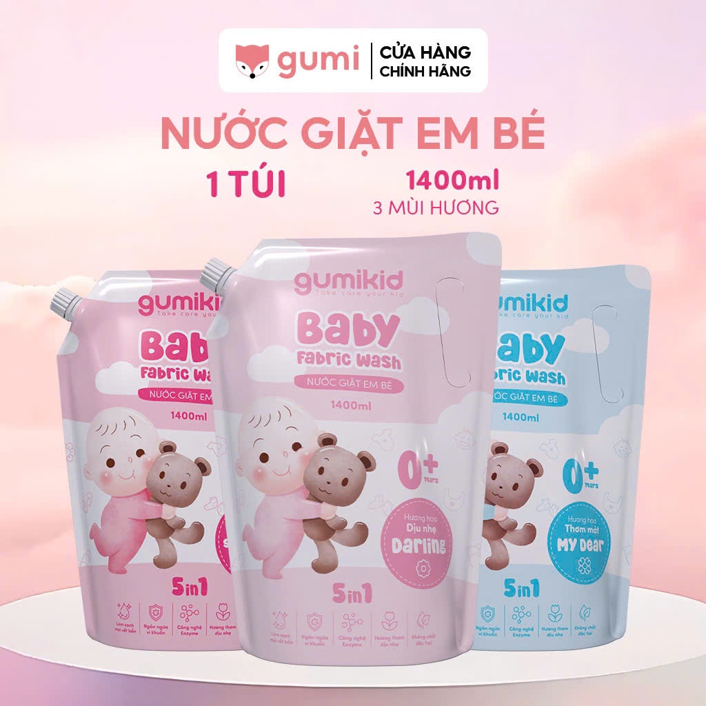 Túi Nước giặt Gumikid Italy túi 1400ml cho bé - Nước giặt cho bé tự nhiên an toàn cho da